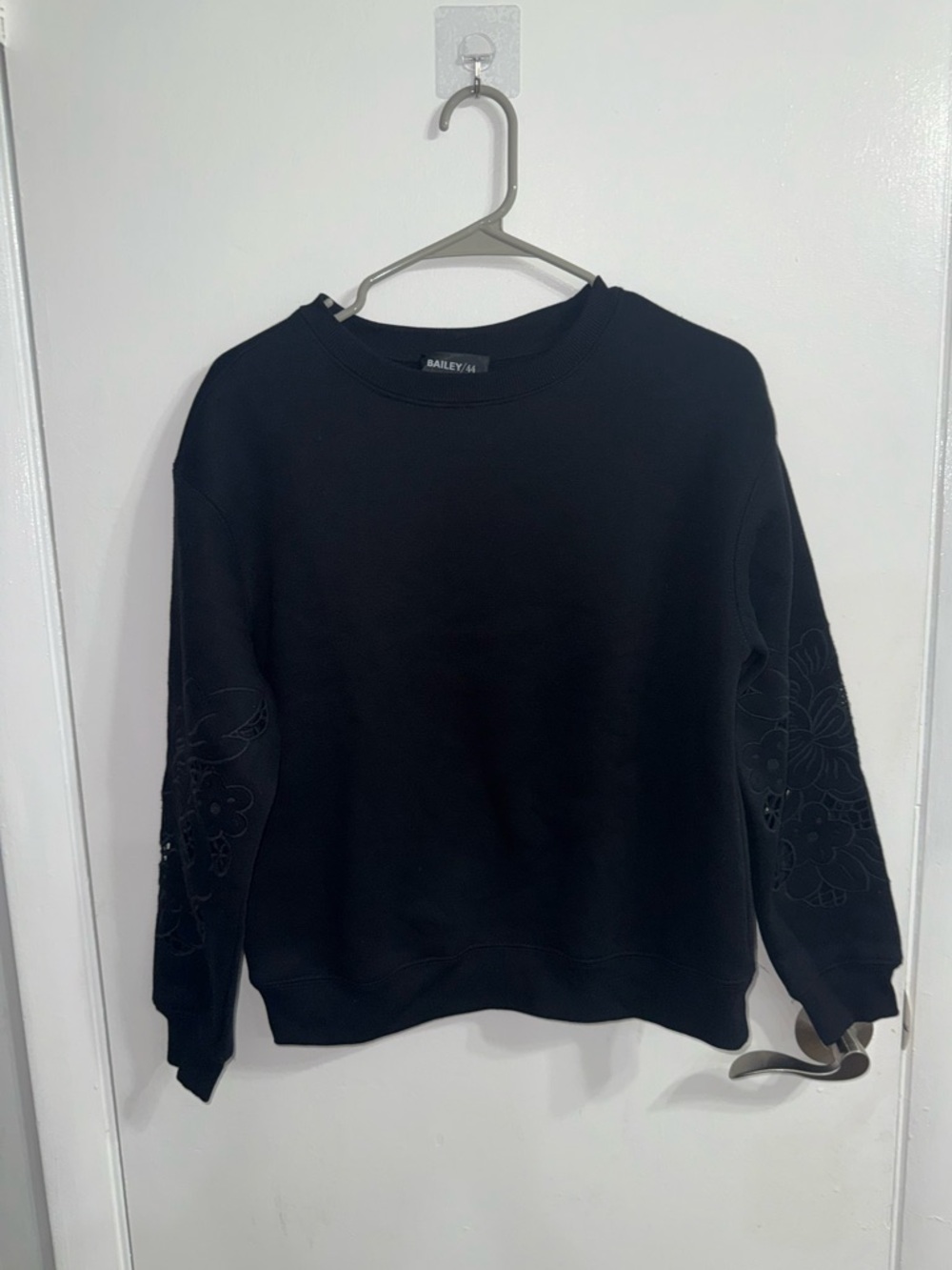 Bailey/44 Black Sweater with Floral Embroidered Long Sleeves Size XS Oversized